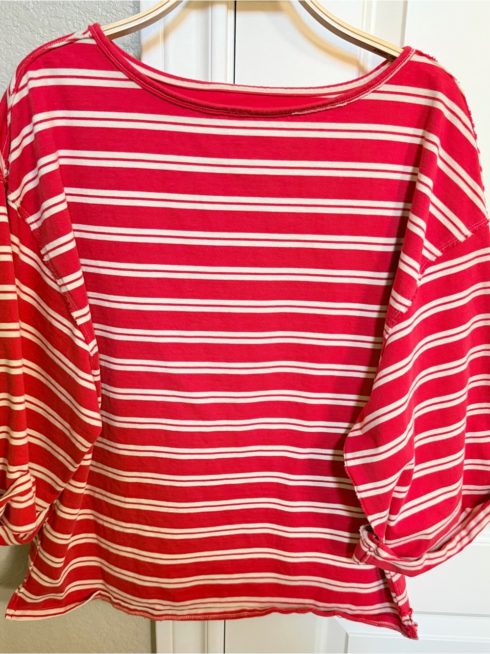 Like New We The Free Red and White Striped Oversized Boatneck